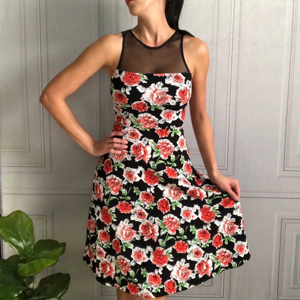 Mesh and Floral Sleeveless Dress